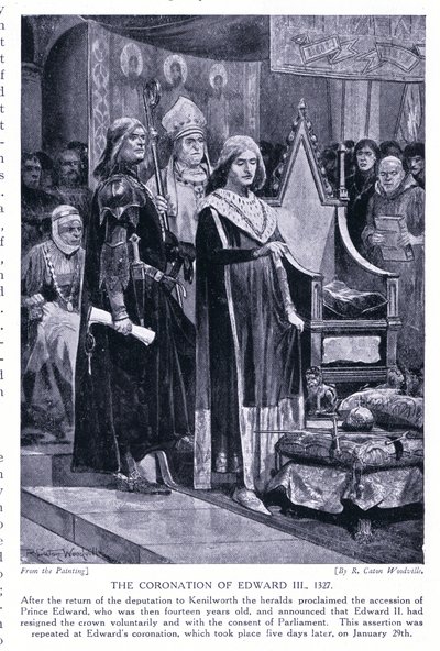 Die Krönung von Edward III AD1327, 1920er Jahre von Richard Caton Woodville junior
